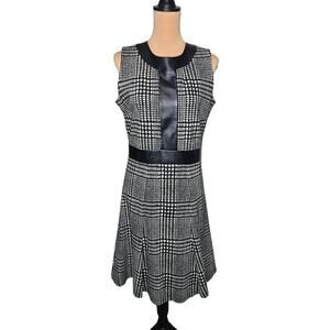 J.‎ McLaughlin Poppy Crew Fit & Flare Kent Houndstooth Dress Black Cream L